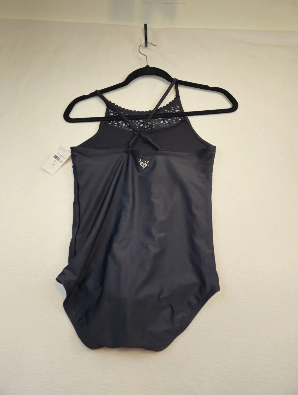 Justice  Black‎ High-Neck One-Piece Swimsuit with Laser-Cut Detail Girls Size 16